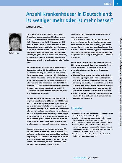 Vorschauseite 1: Anzahl Krankenhäuser in Deutschland: Ist weniger mehr oder ist mehr besser?