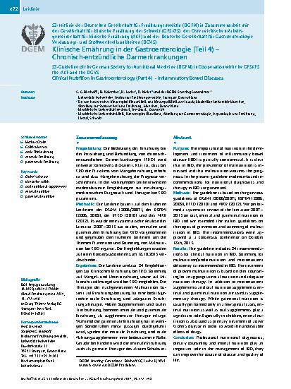 Vorschauseite 1: S3-Leitlinie der Deutschen Gesellschaft für Ernährungsmedizin (DGEM) in Zusammenarbeit mit der Gesellschaft für klinische Ernährung der Schweiz (GESKES), der Österreichischen Arb…