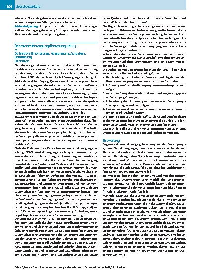 Vorschauseite 2: Versorgungsforschung – evidenzbasiertEin Kurzüberblick und Implikationen