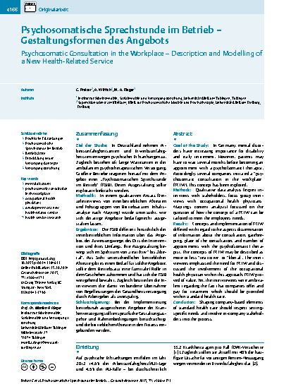 Vorschauseite 1: Psychosomatische Sprechstunde im Betrieb – Gestaltungsformen des Angebots