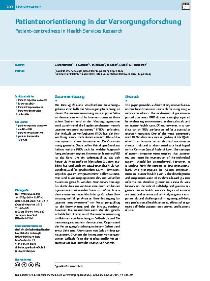 Vorschauseite 1: Patientenorientierung in der Versorgungsforschung
