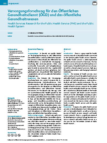Vorschauseite 1: Versorgungsforschung für den Öffentlichen Gesundheitsdienst (ÖGD) und das öffentliche Gesundheitswesen