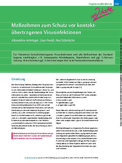 Vorschauseite 1: Maßnahmen zum Schutz vor kontaktübertragenen Virusinfektionen