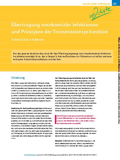 Vorschauseite 1: Übertragung nosokomialer Infektionen und Prinzipien der Transmissionsprävention