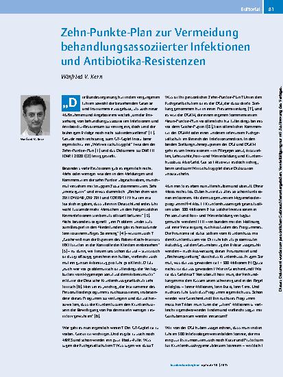 Vorschauseite 1: Zehn-Punkte-Plan zur Vermeidung behandlungsassoziierter Infektionen und Antibiotika-Resistenzen