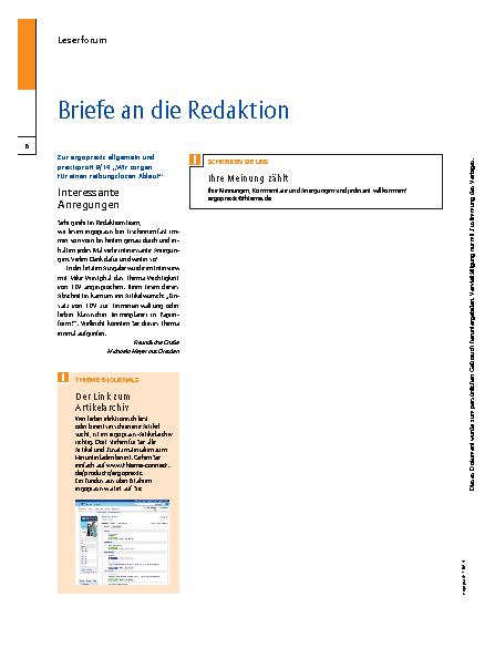 Vorschauseite 1: Briefe an die Redaktion