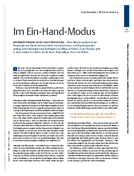 Vorschauseite 2: Im Ein-Hand-Modus – Einhändertraining in der Selbstversorgung