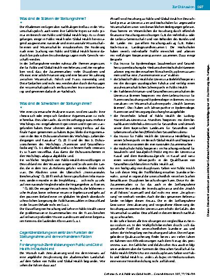 Vorschauseite 2: Public und Global Health in Deutschland stärken – Eine Einordnung der Stellungnahme „Public Health in Deutschland“ der wissenschaftlichen Akademien vom 16.6.2015