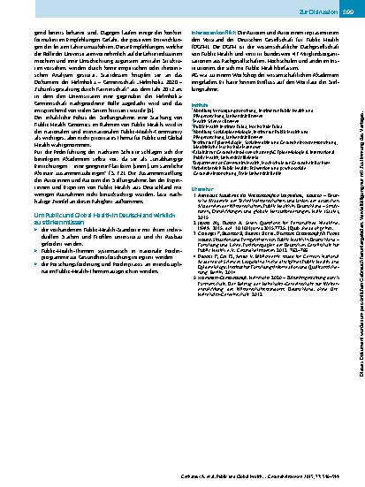Vorschauseite 4: Public und Global Health in Deutschland stärken – Eine Einordnung der Stellungnahme „Public Health in Deutschland“ der wissenschaftlichen Akademien vom 16.6.2015