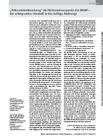 Vorschauseite 1: „Präventionsforschung“ als Förderschwerpunkt des BMBF – Ein erfolgreicher Vorstoß in die richtige Richtung!