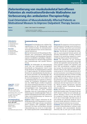 Vorschauseite 1: Zielorientierung von muskuloskeletal betroffenen Patienten als motivationsfördernde Maßnahme zur Verbesserung des ambulanten Therapieerfolgs
