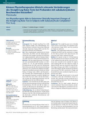 Vorschauseite 1: Können Physiotherapeuten klinisch relevante Veränderungen des Straight-Leg-Raise-Tests bei Probanden mit subakuten/akuten Beschwerden feststellen?