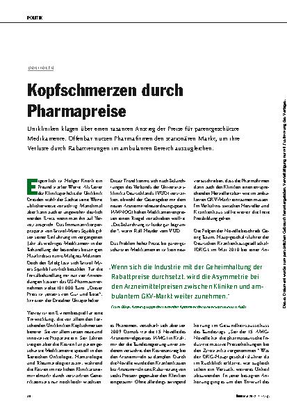 Vorschauseite 1: Kopfschmerzen durch Pharmapreise