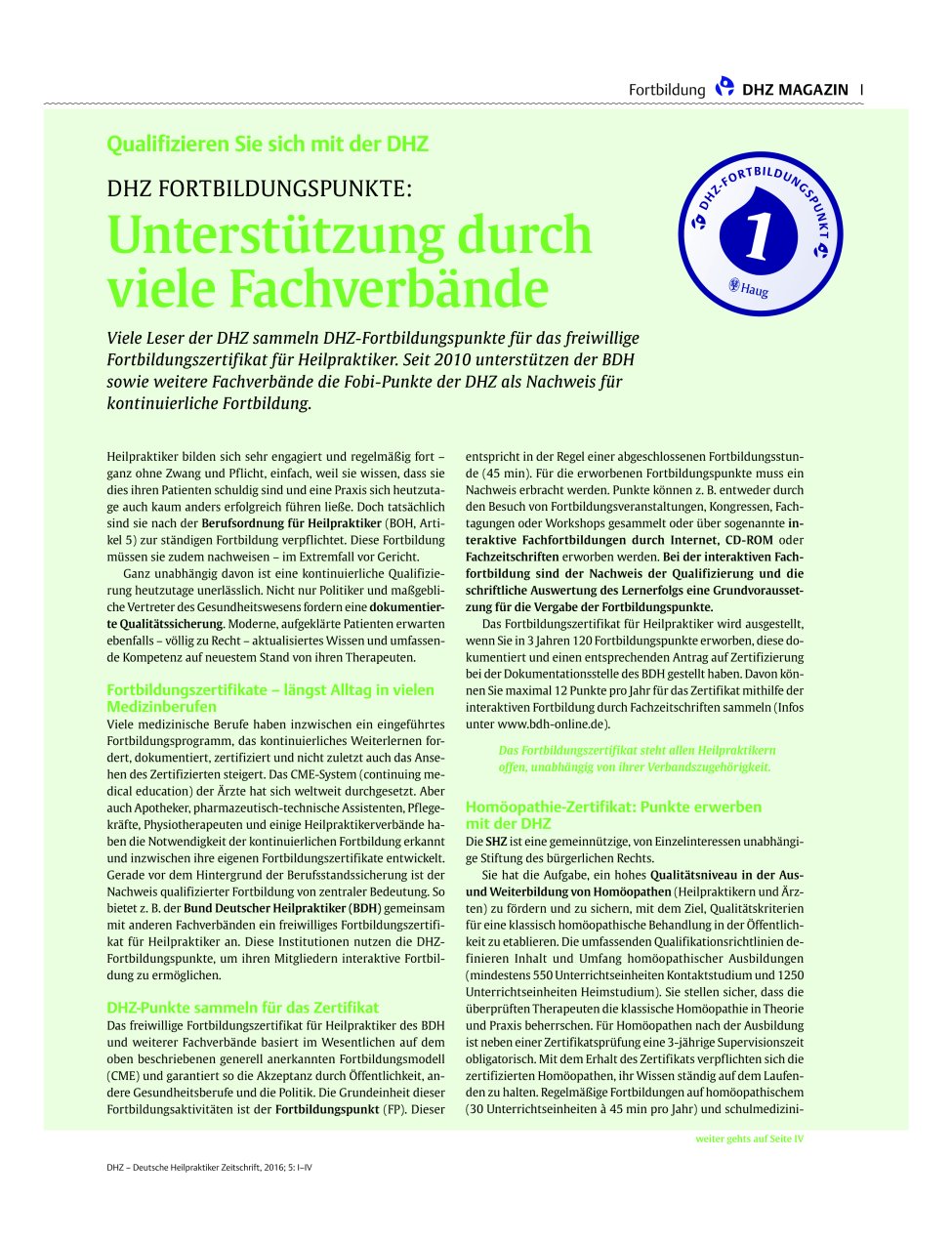 Vorschauseite 1: Qualifizieren Sie sich mit der DHZ DHZ FORTBILDUNGSPUNKTE: Unterstützung durch viele Fachverbände