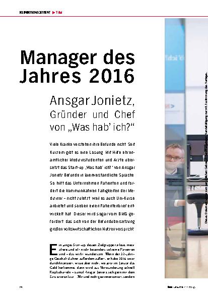 Vorschauseite 1: Manager des Jahres 2016: Ansgar Jonietz, Gründer und Chef von „Was hab’ ich?“