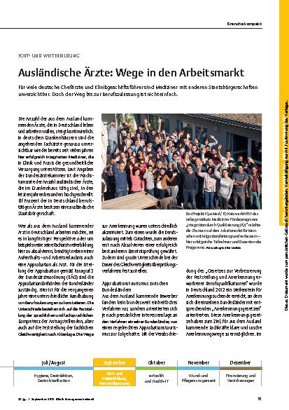 Vorschauseite 1: Fort- und Weiterbildung: Ausländische Ärzte: Wege in den Arbeitsmarkt