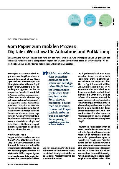 Vorschauseite 1: Patientenkommunikation 2.0: Vom Papier zum mobilen Prozess: Digitaler Workflow für Aufnahme und Aufklärung