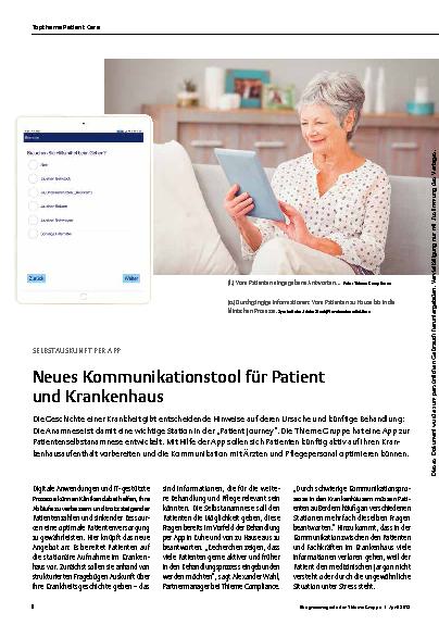 Vorschauseite 1: Selbstauskunft per App: Neues Kommunikationstool für Patient und Krankenhaus