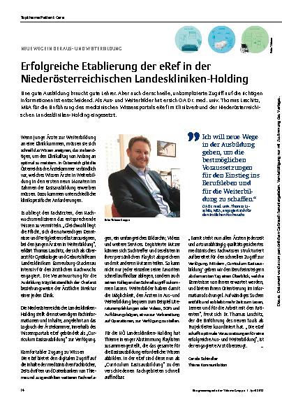 Vorschauseite 1: Neue Wege in der Aus- und Weiterbildung: Erfolgreiche Etablierung der eRef in der Niederösterreichischen Landeskliniken-Holding
