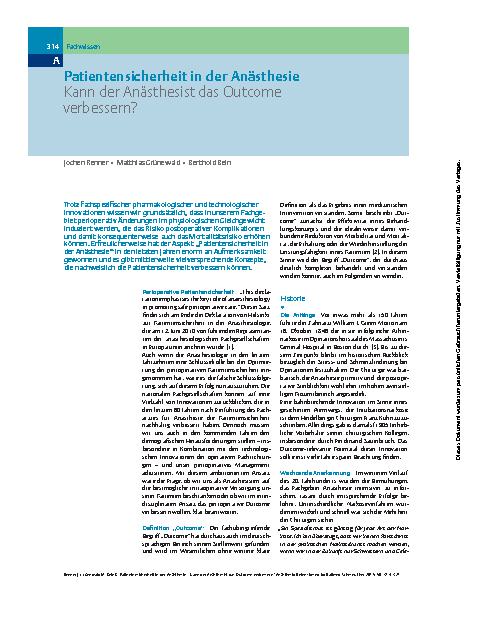 Vorschauseite 1: Patientensicherheit in der Anästhesie – Kann der Anästhesist das Outcome verbessern?