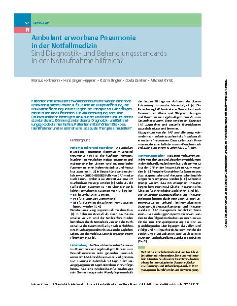 Vorschauseite 1: Ambulant erworbene Pneumonie in der Notfallmedizin – Sind Diagnostik- und Behandlungsstandards in der Notaufnahme hilfreich?