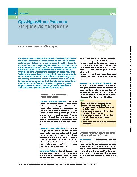 Vorschauseite 1: Opioidgewöhnte Patienten – Perioperatives Management