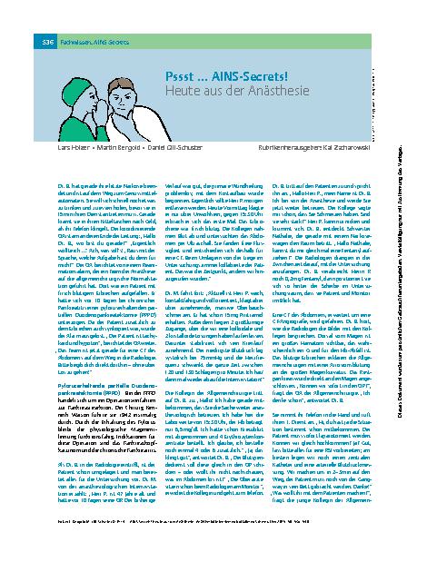 Vorschauseite 1: Pssst ... AINS-Secrets! – Heute aus der Anästhesie