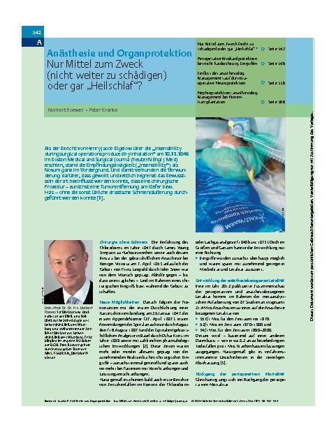 Vorschauseite 1: Anästhesie und Organprotektion – Nur Mittel zum Zweck (nicht weiter zu schädigen) oder gar „Heilschlaf“?