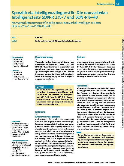 Vorschauseite 1: Sprachfreie Intelligenzdiagnostik: Die nonverbalen Intelligenztests SON-R 2½–7 und SON-R 6–40