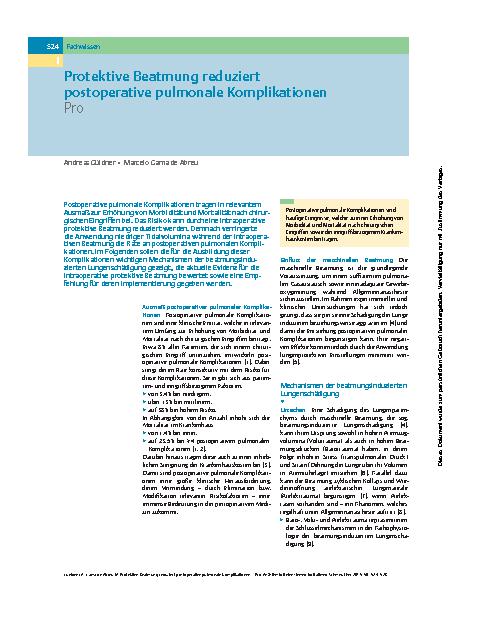 Vorschauseite 1: Protektive Beatmung reduziert postoperative pulmonale Komplikationen – Pro