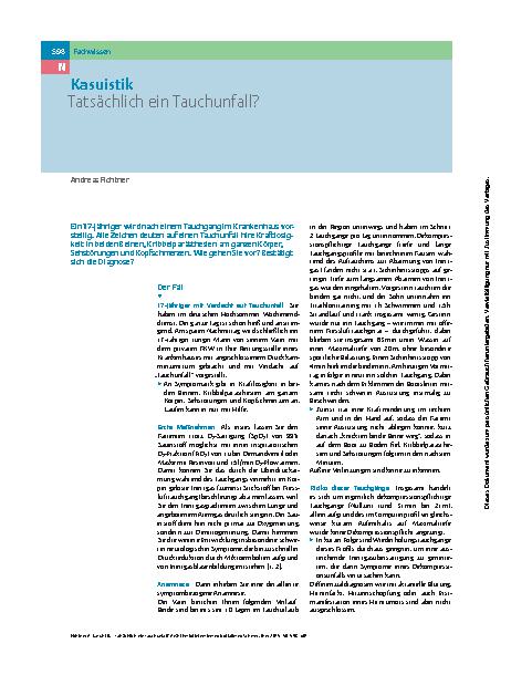Vorschauseite 1: Kasuistik – Tatsächlich ein Tauchunfall?