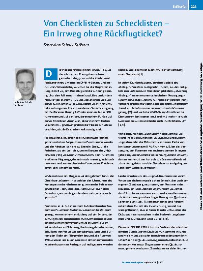 Vorschauseite 1: Von Checklisten zu Schecklisten – Ein Irrweg ohne Rückflugticket?