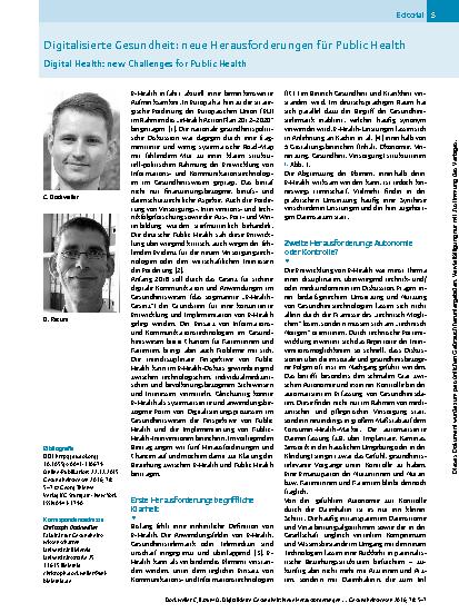 Vorschauseite 1: Digitalisierte Gesundheit: neue Herausforderungen für Public Health