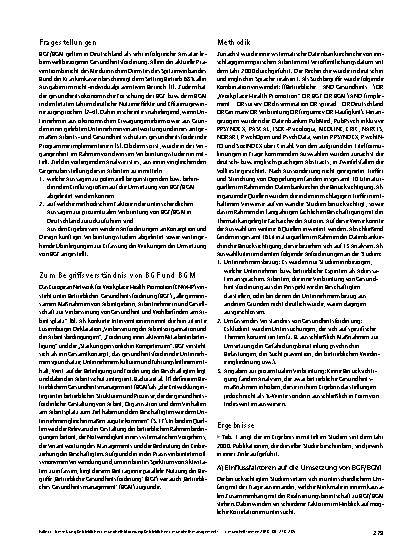 Vorschauseite 2: Umsetzung Betrieblicher Gesundheitsförderung/Betrieblichen Gesundheitsmanagements in Deutschland: Stand und Entwicklungsbedarfe der einschlägigen Forschung