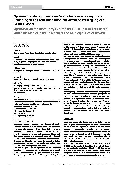 Vorschauseite 1: Optimierung der kommunalen Gesundheitsversorgung: Erste Erfahrungen des Kommunalbüros für ärztliche Versorgung des Landes Bayern