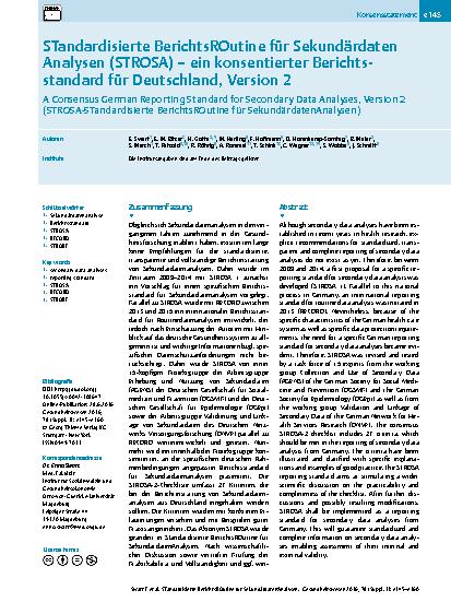 Vorschauseite 1: STandardisierte BerichtsROutine für Sekundärdaten Analysen (STROSA) – ein konsentierter Berichtsstandard für Deutschland, Version 2