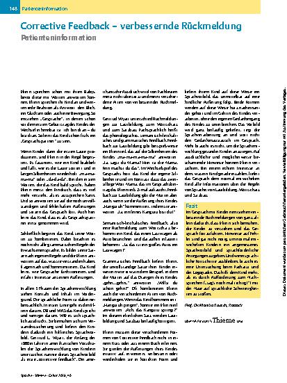 Vorschauseite 1: Corrective Feedback – verbessernde Rückmeldung – Patienteninformation