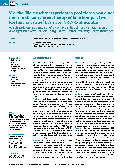 Vorschauseite 1: Welche Rückenschmerzpatienten profitieren von einer multimodalen Schmerztherapie? Eine komparative Kostenanalyse auf Basis von GKV-Routinedaten