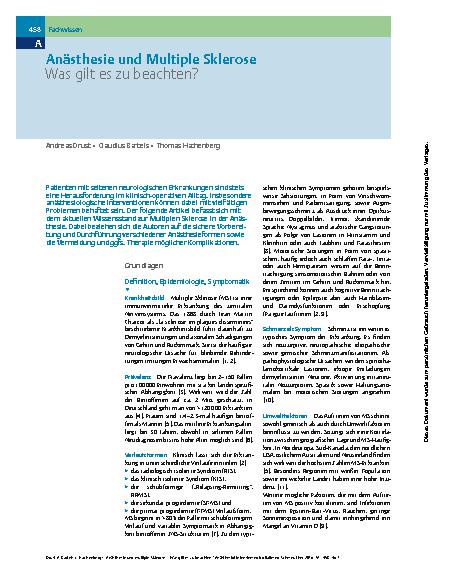 Vorschauseite 1: Anästhesie und Multiple Sklerose - Was gilt es zu beachten?