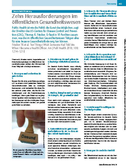 Vorschauseite 1: Gesundheitsförderung – Zehn Herausforderungen im öffentlichen Gesundheitswesen