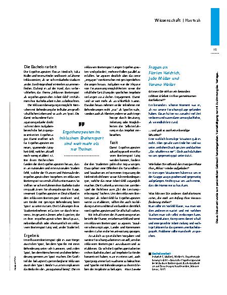 Vorschauseite 2: Verena Weiler, Florian Heidrich, Julia Müller – Sportliche Inklusionisten