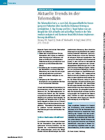 Vorschauseite 1: Patientenversorgung – Aktuelle Trends in der Telemedizin