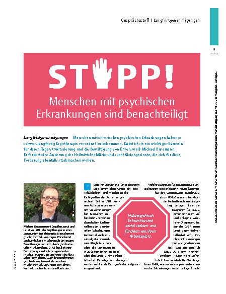 Vorschauseite 1: Langfristgenehmigungen – STOPP! Menschen mit psychischen Erkrankungen sind benachteiligt