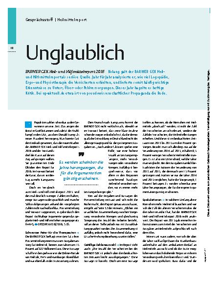 Vorschauseite 1: BARMER GEK Heil- und Hilfsmittelreport 2016 – Unglaublich