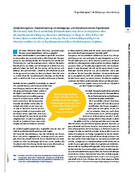 Vorschauseite 2: Zertifizierungskurs: Implementierung von betätigungs- und klientenzentrierter Ergotherapie – „Es sind Gänsehaut-Momente“