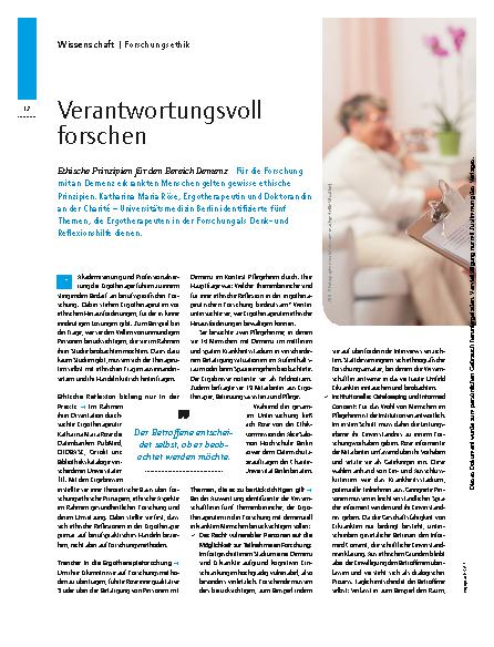 Vorschauseite 1: Ethische Prinzipien für den Bereich Demenz – Verantwortungsvoll forschen