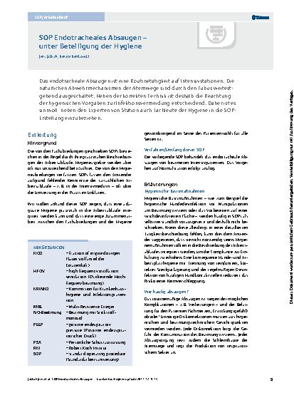 Vorschauseite 1: SOP Endotracheales Absaugen – unter Beteiligung der Hygiene