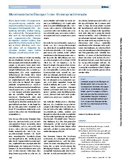 Vorschauseite 1: Mundmotorische Übungen in der Kindersprachtherapie