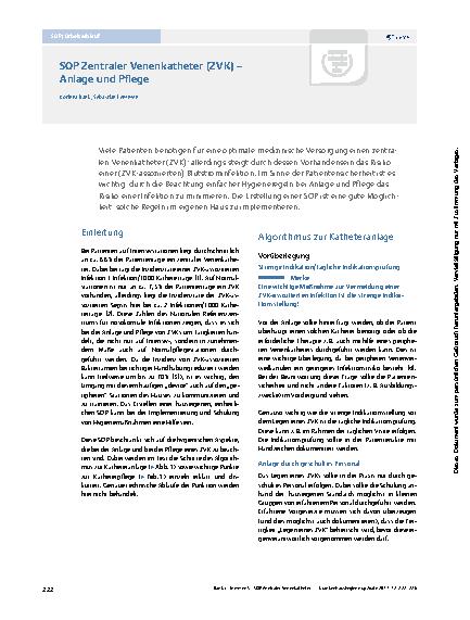 Vorschauseite 1: SOP Zentraler Venenkatheter (ZVK) – Anlage und Pflege