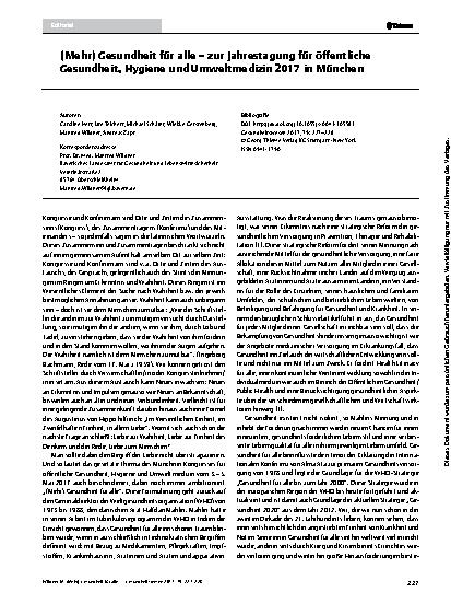 Vorschauseite 1: (Mehr) Gesundheit für alle – zur Jahrestagung für öffentliche Gesundheit, Hygiene und Umweltmedizin 2017 in München